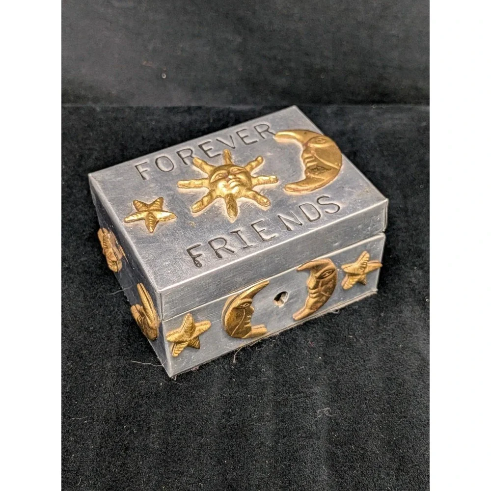 Celestial Sun Moon Star Forever Friends Pewter Wood Trinket Box 4